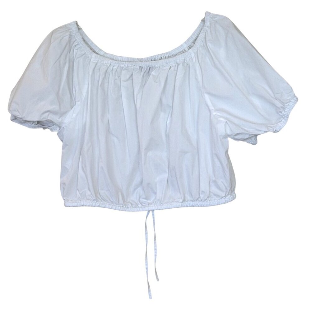 J. Crew White Cinched Waist Puffed Short Sleeve Cropped Top Size Medium - Picture 4 of 7